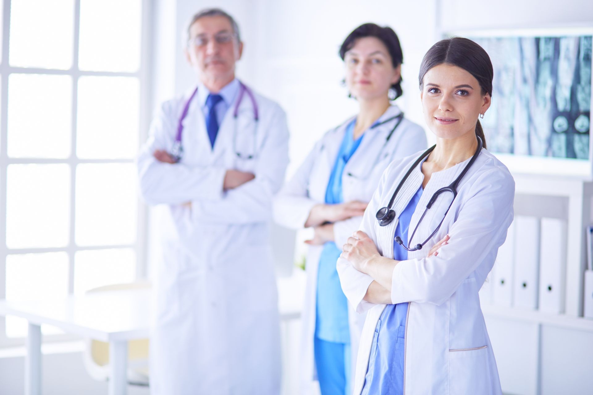 Group of doctors and nurses standing in the hospital Accident and Emergency department